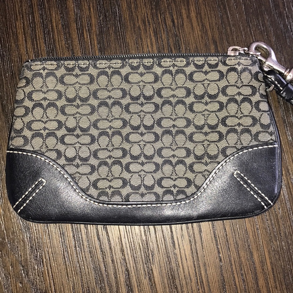 Coach black and gray small leather logo wristlet